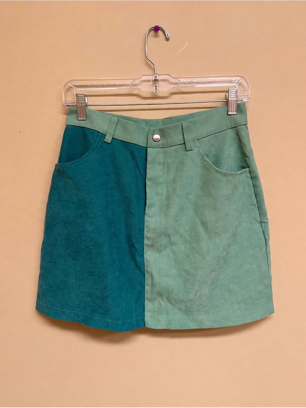 SHEIN Two-Tone Green Corduroy Mini Skirt